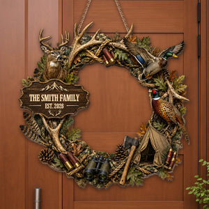 "Our Family Hunting" – Personalized Wood Sign Wreath | Gift For Hunters & Outdoorsmen