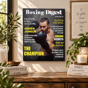 Personalized Boxing Digest Canvas β Custom Name Boxer Poster | Boxing Magazine Gift & Room Decor