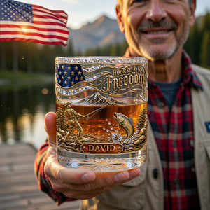 Personalized "Hooked On Freedom" Fishing Whiskey Glass β Gift For Fishing Lovers