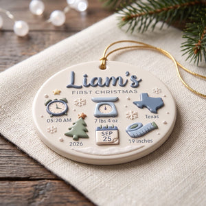 Baby's First Christmas-Personalized Birth Stats Ceramic Ornament Custom Newborn Keepsake Gift