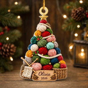 Personalized "Cozy Knitting Christmas Tree" Ornament – Gift For Knitting Lovers & Yarn Enthusiasts