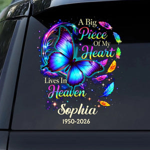 "A Big Piece Of My Heart Lives In Heaven" – Butterfly Personalized Decal | Memorial Gift For Loss Of Loved One