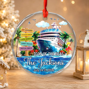 Personalized Cruise Ship Glass Ornament โ Custom Family Name Gift for Families & Couples