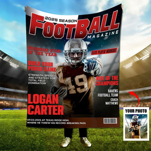 Personalized Football Magazine Cover Blanket, Football Player Gift, Football America Gifts