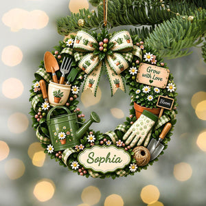 "Grow With Love" β Personalized Gardening Acrylic Hanging Ornament | Gift For Gardeners