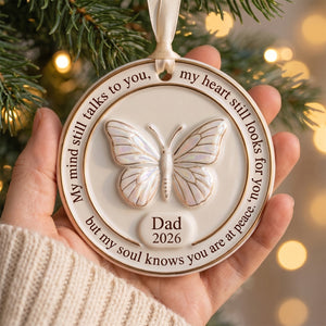 "My Soul Knows" Personalized Butterfly Memorial Ornament – Raised Ceramic Christmas Keepsake With Name & Year, In Loving Memory Gift For Loss Of Dad Or Mom