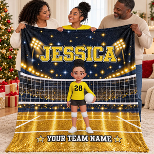 Volleyball Boy & Girl Personalized Fleece Blanket – Christmas Gift For Daughters, Granddaughters, Sons & Grandsons