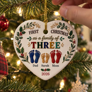 Our First Christmas Together 2026 – Personalized Names Heart Ceramic Ornament | Keepsake Gift For Couples, Newlyweds & Families