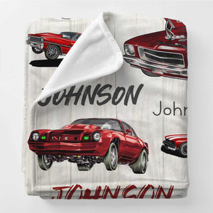 "Classic Muscle Car" Personalized Blanket – Custom Name Fleece Throw For Car Enthusiasts