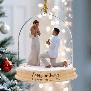 Personalized Engagement Photo Acrylic Ornament β Custom Names & Date Keepsake | Gift For Newly Engaged Couples