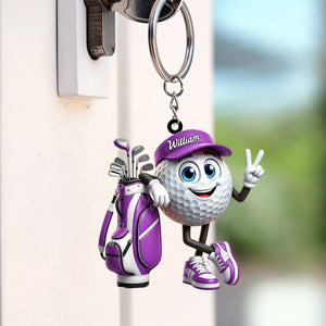 Victory Gesture Personalized Cute Golf Ball Mascot Keychain Gift For Golf Lovers
