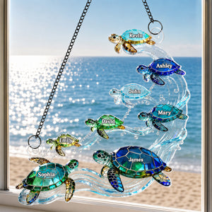 Personalized Sea Turtle Family Suncatcher – Summer Window Decoration