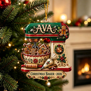 Personalized Christmas Baker Acrylic Ornament – Gingerbread Mixer Holiday Keepsake | Kitchen Decor 2026