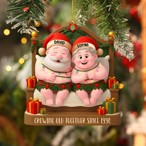 Growing Old Together With Santa Hats And Holly,Personalized Ornament,Gift For Couples