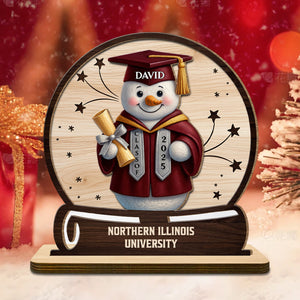 Celebrate Your Graduation, Snowman With Cap And Diploma Personalized Wooden Plaque, Gift For Graduates