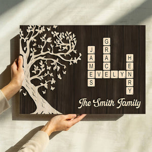 Custom Family Crossword Canvas Poster - Personalized Names & Tree