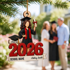 "Class Of 2026" Graduate Senior β Personalized Wooden Ornament | Graduation Gift For Him & Her
