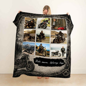 Custom Motorcycle Photo Collage Blanket – Personalized Biker Gift For Dad & Riders