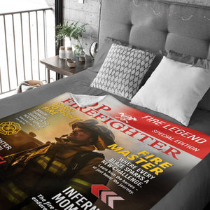 Personalized Firefighter Magazine Cover Blanket , Fireman Retirement Gift, Firefighter of the Year Award, Firefighter Appreciation Gift
