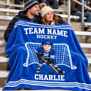 Custom Hockey Boy & Girl Name And Team Name Personalized Fleece Blanket โ Christmas Gift For Hockey Players, Sons, Daughters, Grandsons & Granddaughters