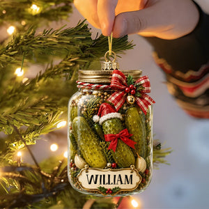 Personalized Pickle Jar Funny Christmas Ornament, Lucky Pickle Hunt, Cute Holiday Decoration