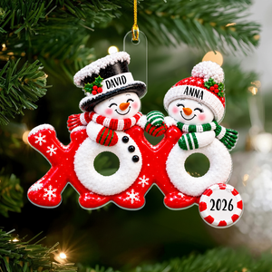 Personalized Snowman Couple XOXO Acrylic Ornament – Christmas Keepsake Gift For Couples