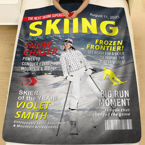 Custom Skiing Magazine Cover Blanket– Skiing Gift Ideas, Skiing Lover Gift