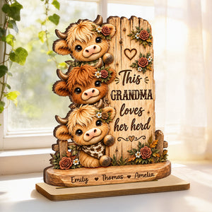 Personalized "This Grandma Loves Her Herd" Wooden Plaque – Cozy Fall Gift For Grandma