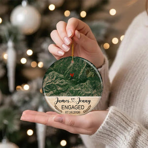Engagement Ornament - Custom Photo, Location & Map Personalized Ceramic Ornament