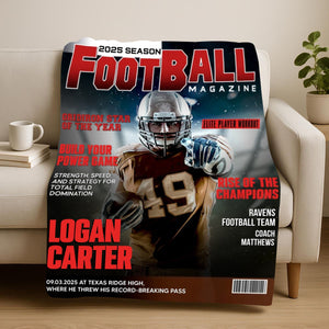 Personalized Football Magazine Cover Blanket, Football Player Gift, Football America Gifts