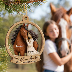 "Girl Loves Horse" β Personalized Wooden Ornament | Keepsake Gift For Horse Lovers