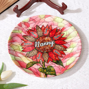 Personalized Sunflower Ceramic Plate β Gift For Nana, Auntie, Mom & Family