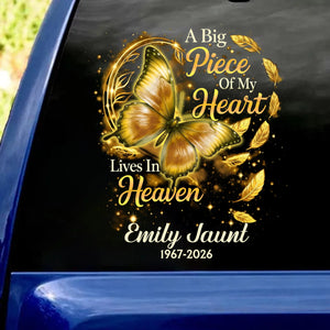 "A Big Piece Of My Heart Lives In Heaven" – Butterfly Personalized Decal | Memorial Gift For Loss Of Loved One