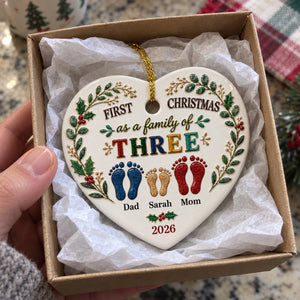 Our First Christmas Together 2026 – Personalized Names Heart Ceramic Ornament | Keepsake Gift For Couples, Newlyweds & Families