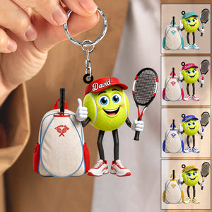 Cute ThumbsβUp Tennis Ball Mascot with Tennis Backpack Design Keychain - Personalized Tennis Keychain
