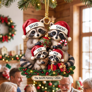 "Lovely Raccoon Family" – Personalized Acrylic Ornament | Christmas Gift For Families