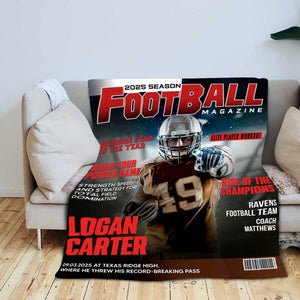 Personalized Football Magazine Cover Blanket, Football Player Gift, Football America Gifts