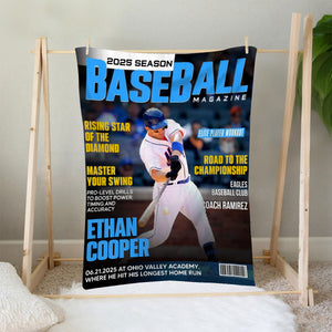 Personalized Baseball Magazine Cover Blanket, Baseball Player Gift