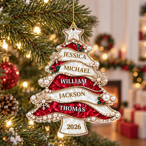 Personalized Golden Pearl Christmas Tree Acrylic Ornament β Custom Holiday Keepsake Gift
