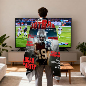 Personalized Football Magazine Cover Blanket, Football Player Gift, Football America Gifts