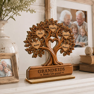 "Grandkids Make Life Grand" – Personalized Wooden Plaque | Gift For Grandma, Grandpa & Grandparents