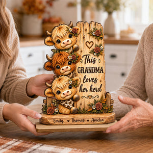 Personalized "This Grandma Loves Her Herd" Wooden Plaque – Cozy Fall Gift For Grandma
