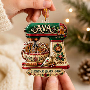 Personalized Christmas Baker Acrylic Ornament – Gingerbread Mixer Holiday Keepsake | Kitchen Decor 2026