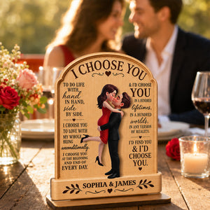 Personalized "I Choose You" Wooden Plaque β Couple Hugging Kissing Design | Anniversary Keepsake For Couples
