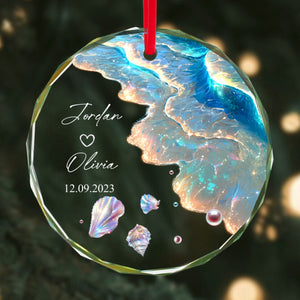 Personalized "Ocean Wave" Glass Ornament β Mermaid Tail Keepsake For Engagement & Wedding Gift