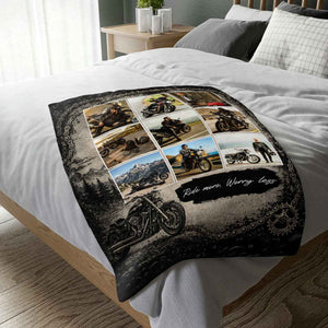Custom Motorcycle Photo Collage Blanket – Personalized Biker Gift For Dad & Riders