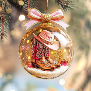 Pink Cowgirl Boot Personalized Acrylic Ornaments,Custom Horse Racing Decor, Snow Ornament Xmas Decor