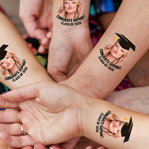 Congratulations Class Of 2026, Custom Temporary Tattoo With Personalized Photo, Text Name And Hashtag, Fake Tattoo, Graduation Gift