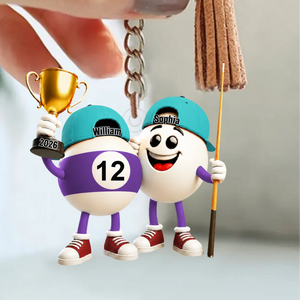 Personalized Custom Name Billiard Couple Keychain β A Fun Gift For Billiard Lovers & Pool Players