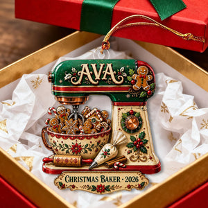 Personalized Christmas Baker Acrylic Ornament – Gingerbread Mixer Holiday Keepsake | Kitchen Decor 2026